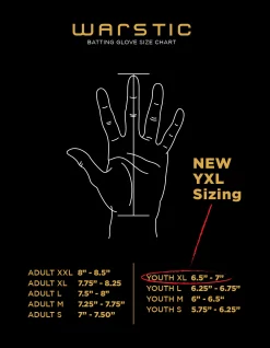 WARSTIC – WORKMAN3 Youth Batting Gloves – Black/Gold Stripes 7 WARSTIC – WORKMAN3 Youth Batting Gloves – Black/Gold Stripes -Baseball Uniforms Sales Store Batting Glove Sizing Chart 1 1