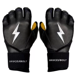 Bruce Bolt Batting Gloves – PREMIUM PRO Adult Long Cuff -Baseball Uniforms Sales Store Long Cuff Black 1