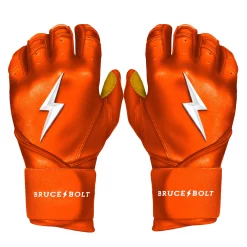 Bruce Bolt Batting Gloves – PREMIUM PRO Adult Long Cuff -Baseball Uniforms Sales Store Long Cuff Orange 1