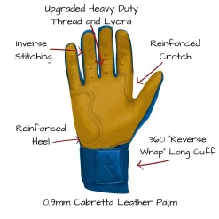 Bruce Bolt Batting Gloves – PREMIUM PRO Youth Long Cuff -Baseball Uniforms Sales Store Long Cuff Royal 2