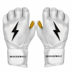 Bruce Bolt Batting Gloves – PREMIUM PRO Adult Long Cuff -Baseball Uniforms Sales Store Long Cuff White 1