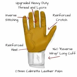 Bruce Bolt Batting Gloves – PREMIUM PRO Adult Long Cuff -Baseball Uniforms Sales Store Long Cuff White 3
