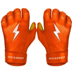 Bruce Bolt – PREMIUM PRO Adult Short Cuff Batting Gloves -Baseball Uniforms Sales Store Short Cuff Orange 1